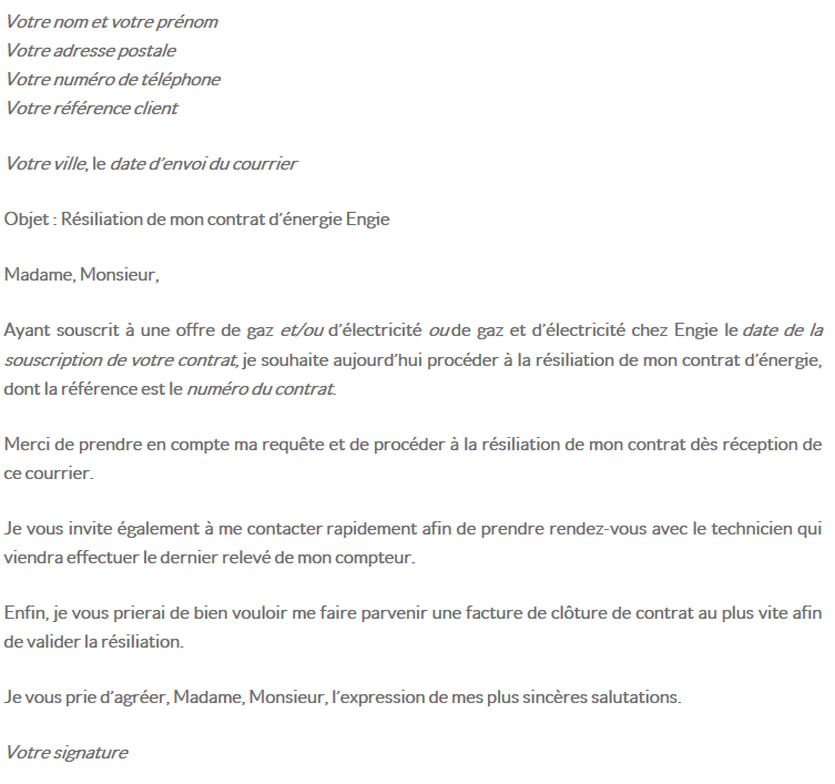 lettre de résiliation engie