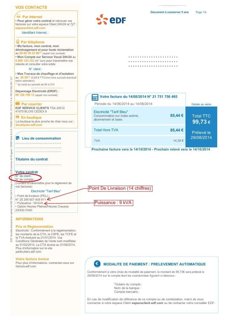 Facture EDF exemple